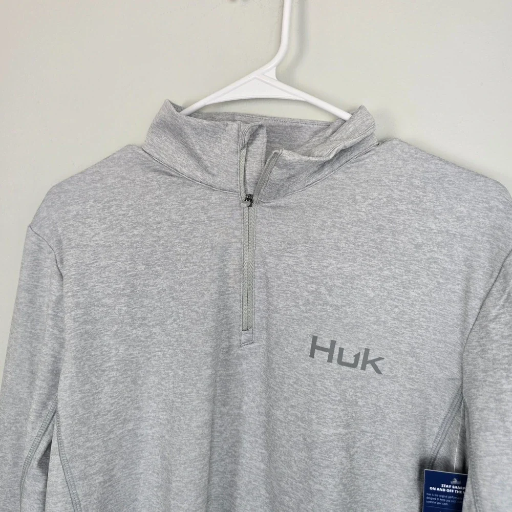 NWT Huk Men's Cold Front Gray ¼ Zip Pullover Size L Performance Fishing Top - Picture 2 of 9